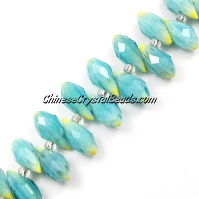 Millefiori Crystal Briolette bead strand, sky/blue/yellow , 6x12mm, 20 beads