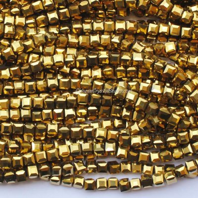 98Pcs 6mm Cube Crystal beads,gold