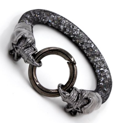 mesh bracelet, gunmetal plated alloy Tiger End Cap, black Mesh Bracelet, Approx. Wide:8mm