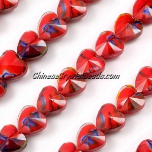 Millefiori 14mm faceted heart Beads red/blue, 10 beads