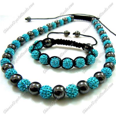 Pave set, aqua color, 10mm clay pave beads, Necklace, bracelet