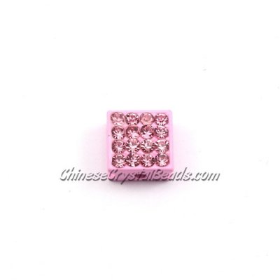 Pave square beads, 10mm, Pink, sold per 12 pieces bag