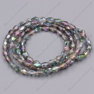 Chinese Crystal Teardrop Beads Strand, green and purple, 3x5mm, about 100 Beads