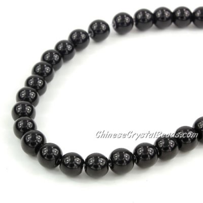 Chinese 8mm Round Glass Beads Black, hole 1mm, about 42pcs per strand