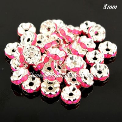 8mm Rondelle spacer , hole 1.5mm, pink #acrylic Rhinestone, 50 piece