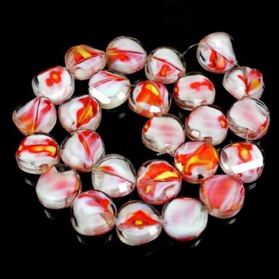 Millefiori Twist faceted Beads white/red/yellow 14mm, 10 beads