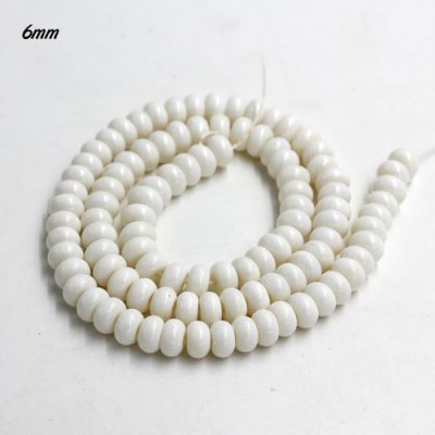 100Pcs 6x3.5mm Smooth Roundel Shape Glass Beads, rondelle glass beads strand, hole 1mm, white