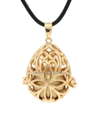 Egg flower Harmony Ball Pendant Women Necklace with 30 inchChain For Pregnant Women, kc gold plated brass, 1pc