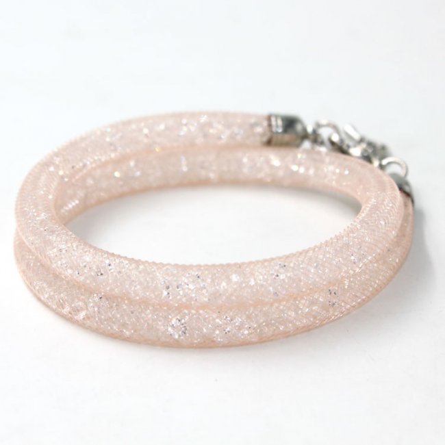 6mm wide real crystal stardust mesh bracelet or necklace, peach color - Click Image to Close