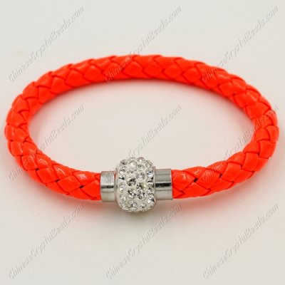 12pcs Weave leather bracelet, Magnetic Clasps, orange, wide 7mm, length about 7inch