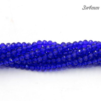 130Pcs 3x4mm Chinese Crystal Rondelle glass beads, Sapphire