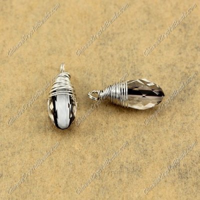 Wire Working Briolette Crystal Beads Pendant, 6x12mm, Black and white, 1 pcs