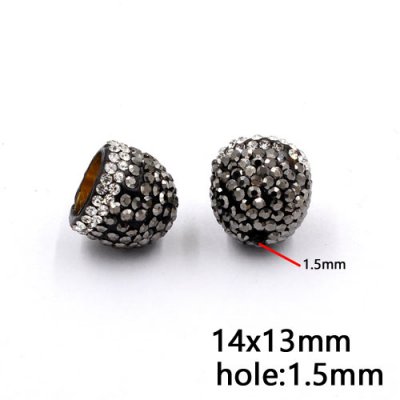 Clay pave end cap beads, earring caps, 14x13mm, inner diameter 9mm, 2pcs