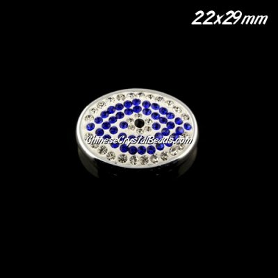 CCB bottom clay Pave eye coin beads, have 2 hole, 22x29mm, sapphire, 1pcs
