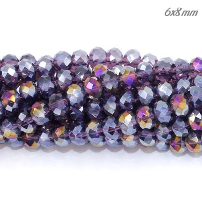Chinese Crystal Bead Strand, violet AB, 6x8mm, about 72 beads