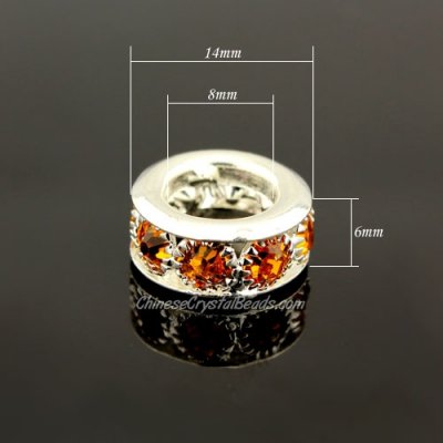 Rondelle Rhinestone Ball Charms, 6x8x14mm, amber, 9 pieces