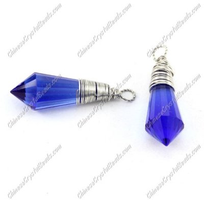 Wire Working Crystal Icicle Drop Pendant, 8x20mm, sapphire, sold by 1 pc