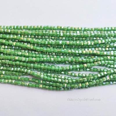 4mm Cube Crystal beads about 95Pcs, opaque lt green AB