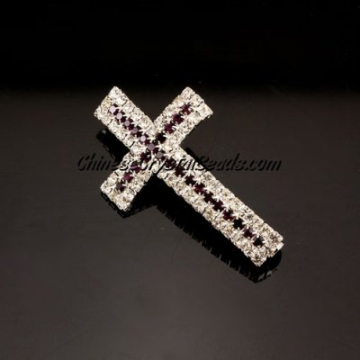 Crystal Claw chains cross, 24x40, center violet, silver, hole 3mm, sold 1pcs