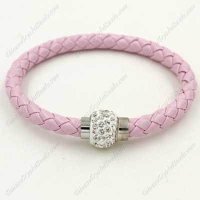 12pcs Weave leather bracelet, Magnetic Clasps, pink, wide 7mm, length about 7inch