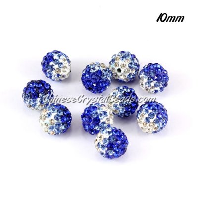 Clay Pave disco beads, Color Gradient white-sapphire, hole: 1.5mm, sold per pkg of 10pcs