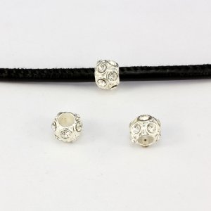 Alloy European Beads, #005, 8x10mm, hole:4mm, pave clear crystal, silver plated, 1 piece