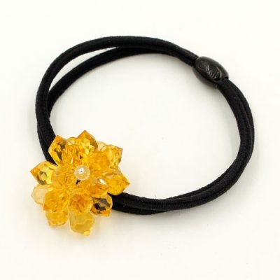 Ponytail holder with Crystal topaz flower, Double rubber band, hair tie, elastic hair tie, 1 pc