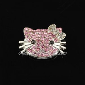 pave pink crystal cat charms, 20x27mm, silver plated, 1 pieces