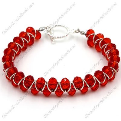 Crystal Bracelet 6mm rondelle beads red, 8inch length