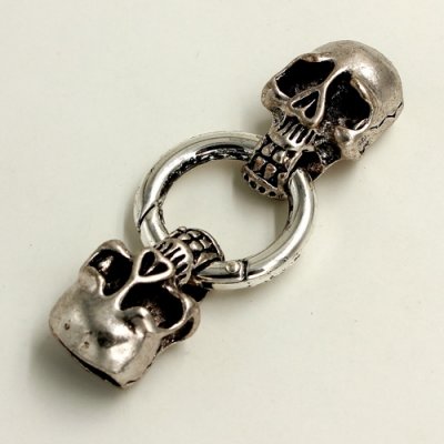 Clasp, skull End Cap, antiqued silver finished inchpewterinch #zinc-based alloy,62x24mm Hole 11x5mm, Sold individually.
