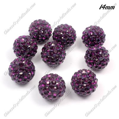 Pave Crystal Disco #Clay Ball Rhinestone Bead, violet, 14mm, hole: 1.8mm, 9 pcs