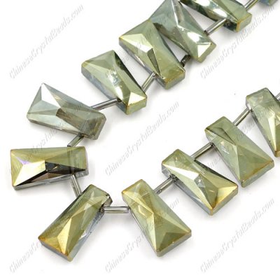 20pcs Faceted Trapezium Crystal Beads, yellow and green light, 20x10x7mm, hole: 1.5mm