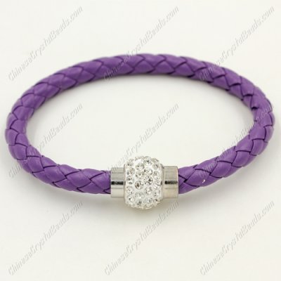 12pcs Weave leather bracelet, Magnetic Clasps, violet, wide 7mm, length about 7inch