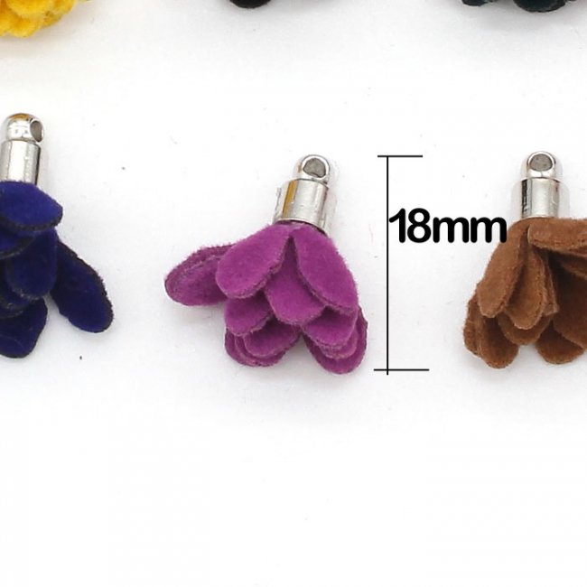 20Pcs 18mm Suede mini flower Tassels, mixed color - Click Image to Close