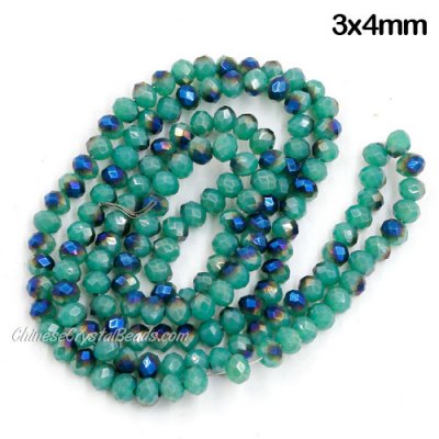 130Pcs 3x4mm Crystal Rondelle Beads,opaque cyan and blue light