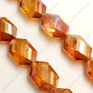 10Pcs 17x25mm Faceted Polygon Hexagon Glass Crystal, orange light, hole:1.5mm
