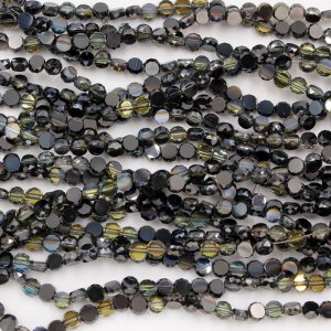4mm flat round glass crystal beads, black II, about 140-150pcs