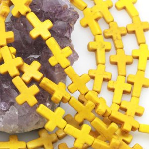 12x16mm yellow Howlite Turquoise Loose Spacer Beads Cross 15.5 inch strand