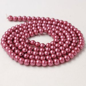Glass Pearl Beads, Round, dark pink, different size for choice, Hole:Approx 1mm, Length:Approx 32 Inch