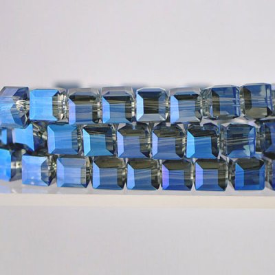 8mm Cube Crystal Beads, magic blue, Sold About 49pieces Per Strand