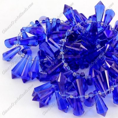 Chinese Crystal Icicle Drop Beads, 8x20mm, 1-hole, sapphire, sold per pkg of 10 pcs