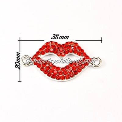 Pave accessories, silver plated, red lip,1x38x20mm, Sold individually.