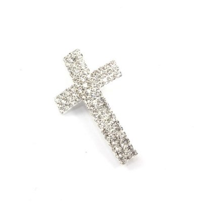 Crystal Claw chains cross, 24x40, clear , silver, hole 3mm, sold 1pcs