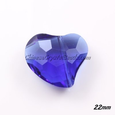 Chinese Crystal 22mm Falling Heart Bead, Sapphire, 6 pcs