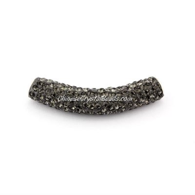 Pave Pipe beads, Pave Curved 45mm Bling Tube Bead, clay, gray