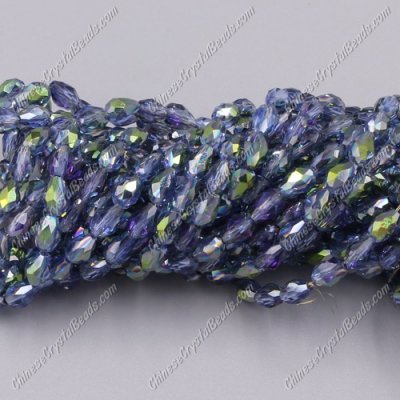Chinese Crystal Teardrop Beads Strand, light sapphire and green light, 3x5mm, about 100 Beads