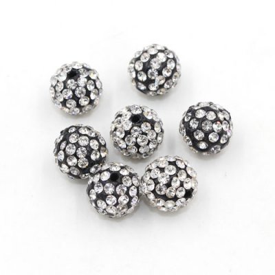 50pcs, 12mm pave clay disco beads, hole: 1.5mm, White and black base