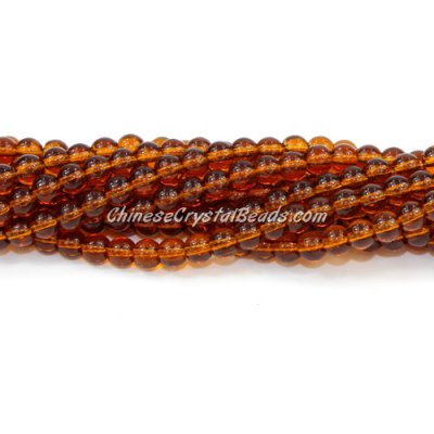 Chinese 4mm Round Glass Beads Dark Amber, hole 1mm, about 80pcs per strand