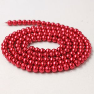 Glass Pearl Beads, Round, red, different size for choice, Hole:Approx 1mm, Length:Approx 32 Inch