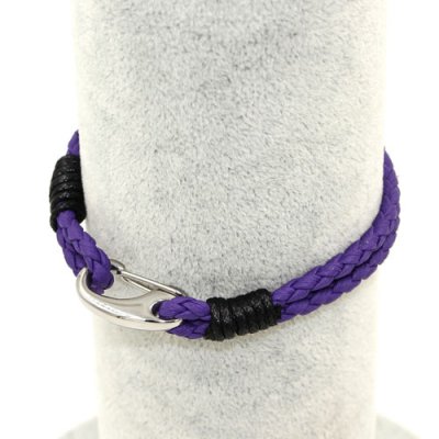 Stainless steel Men's Braided Leather Bracelets Clasp, purple color